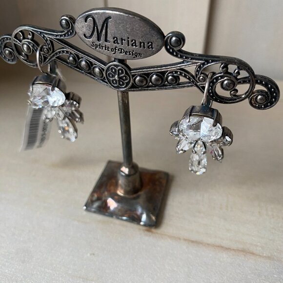 NWT Mariana Art Deco Icy White Swarovski Crystal Glam Leverback Earrings Silver - Picture 5 of 12